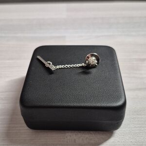 Vintage 10k White Gold And Natural Diamond Tie Pin